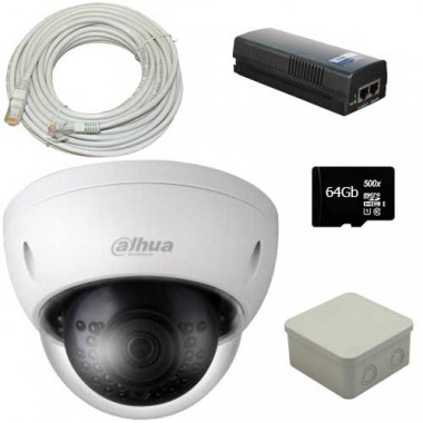 Комплект видеонаблюдения с 1 камерой Dahua DH-IPC-HDBW1230E-S-S2 (2.8 мм) + кабель + POE инжектор + карта памяти